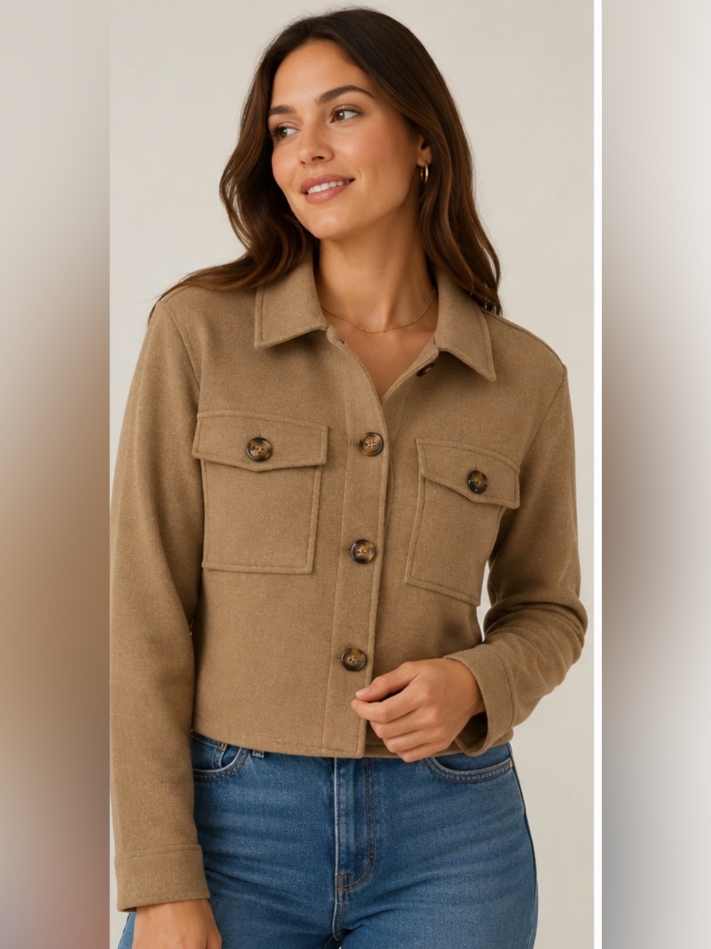 Vero Moda Soft Tan Cropped Jacket with Patch Pockets
